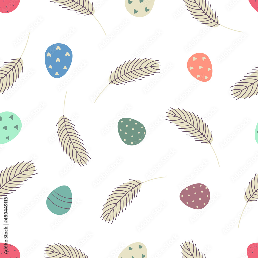 Eggs and feathers Easter seamless pattern. Festive Easter background Eggs and feathers Easter seamless pattern. Festive Easter background