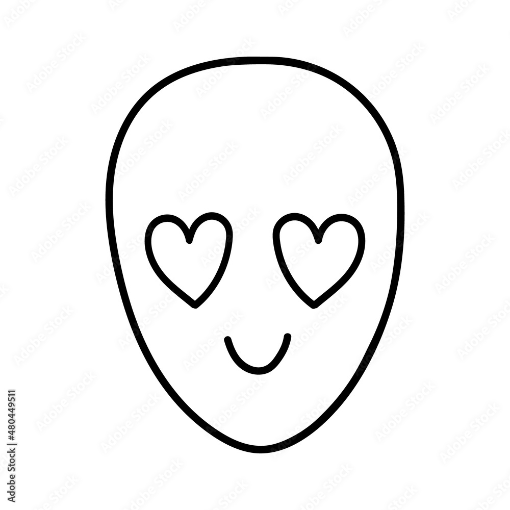 A doodle-style alien in love. Contour vector drawing of a cute extraterrestrial humanoid. Space Character A doodle-style alien in love. Contour vector drawing of a cute extraterrestrial humanoid. Space Character