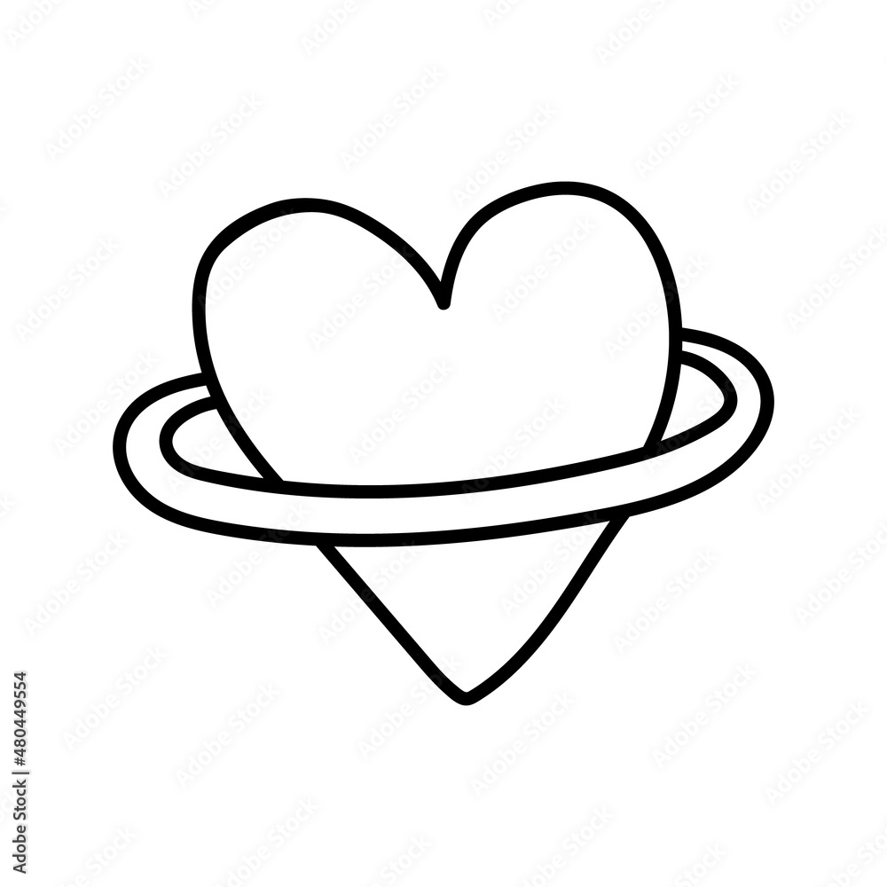 A heart-shaped planet in doodle style. Contour vector drawing of a space object. Asteroid, planet of love A heart-shaped planet in doodle style. Contour vector drawing of a space object. Asteroid, planet of love