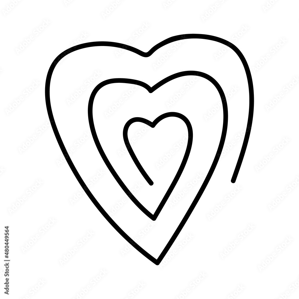 A doodle-style heart. Contour vector drawing. Romantic decorative element, Abstract valentine, symbol of love A doodle-style heart. Contour vector drawing. Romantic decorative element, Abstract valentine, symbol of love