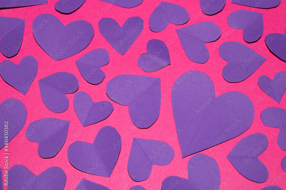 Pink and Purple Paper Love Hearts Cut Out for Background for Valentines Day or Weddings