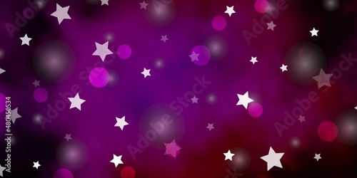 Dark Pink vector template with circles, stars.