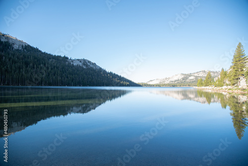 Mountain Reflecting in Pristine Lake on a Clear Day in Yosemite National Park, California