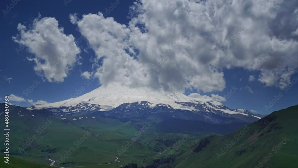 Beautiful view of Mount Elbrus and clouds, North Caucasus mountains, Russia, timelapse 4k Beautiful view of Mount Elbrus and clouds, North Caucasus mountains, Russia, timelapse 4k