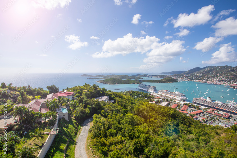 Landscape View of the City and cruise port, Caribbean, St Thomas, U.S. Virgin Islands, Landscape View of the City and cruise port, Caribbean, St Thomas, U.S. Virgin Islands,