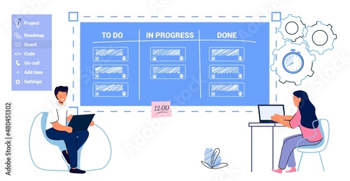 Kanban software development outline concept Agile visual project management method Teamwork Project management framework methodology Strategy for precise and effective coding task Vector illustration