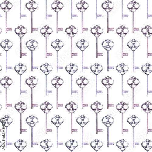 Watercolor seamless pattern with key. Hand drawn Wonderland print. For children room, Cartoon background, wallpaper design, posters, children's fabric, prints.