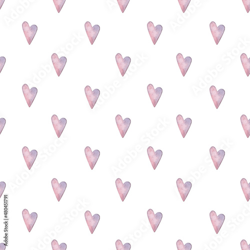 Love texture - seamless pattern with hearts. Tie Dye Wash. brush strokes on a white background. Romantic decorative background for Valentine's day gift paper, wedding decor or fabric textile.
