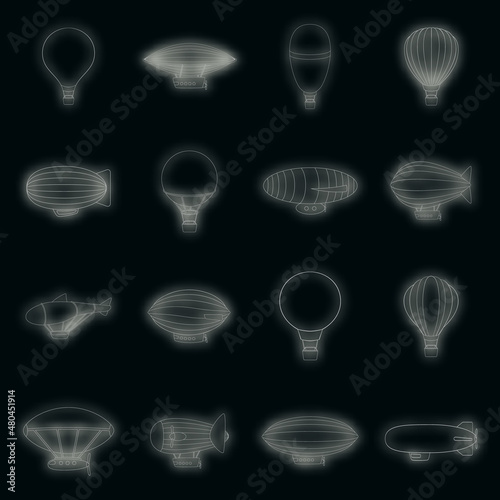Vintage balloons icons set vector neon