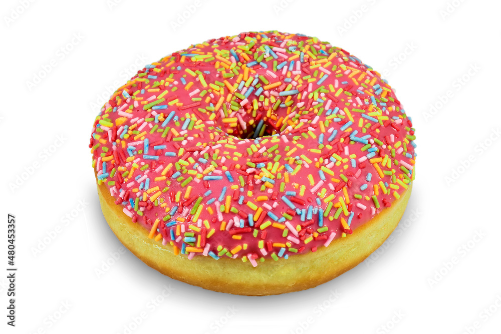 Glazed donut - Pink donut cookie , white background Glazed donut - Pink donut cookie , white background