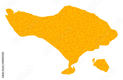 Vector Gold map of Bali Island. Map of Bali Island is isolated on a white background. Gold items texture based on solid yellow map of Bali Island.