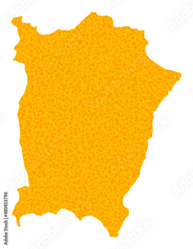 Vector Gold map of Penang Island. Map of Penang Island is isolated on a white background. Gold particles texture based on solid yellow map of Penang Island.