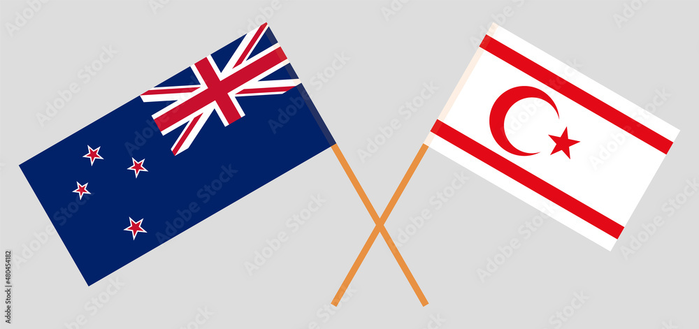 Crossed flags of New Zealand and Northern Cyprus. Official colors. Correct proportion
