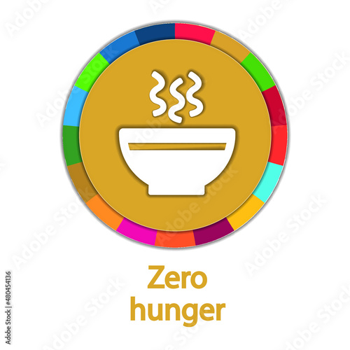 Zero Hunger Icon - Goal 2 out of 17 Sustainable Development Goals set by the United Nations General Assembly, Agenda 2030. Vector illustration in paper cut style, EPS 10, editable