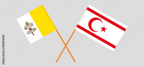 Crossed flags of Vatican and Northern Cyprus. Official colors. Correct proportion