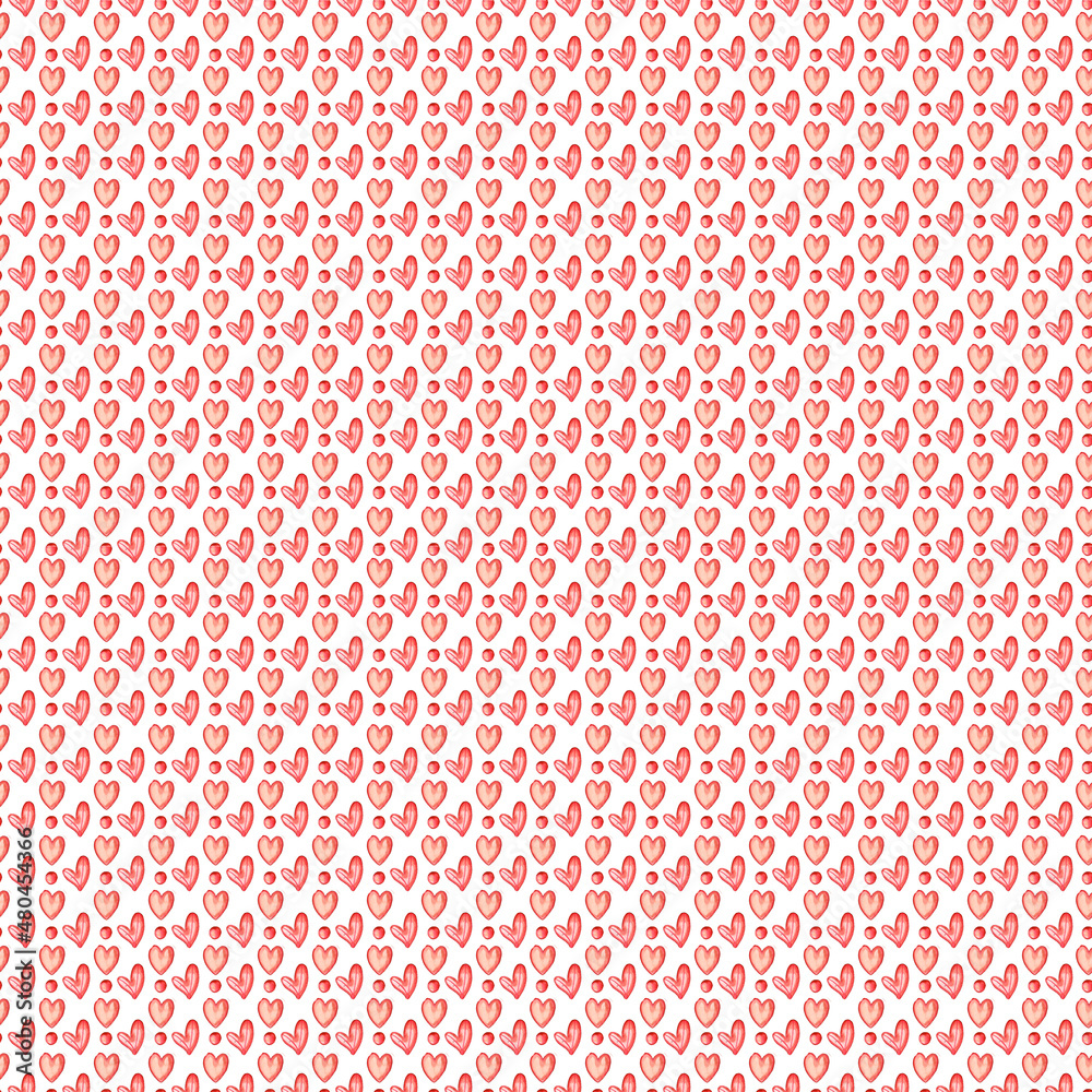 Geometric seamless pattern with hearts. On white background. Perfect for scrapbooking, wedding postcards, fabric, crafts etc.