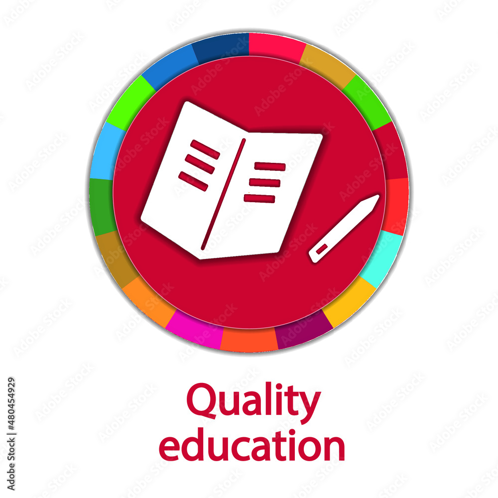Quality Education Icon - Goal 4 out of 17 Sustainable Development Goals set by the United Nations General Assembly, Agenda 2030. Vector illustration in paper cut style, EPS 10, editable Quality Education Icon - Goal 4 out of 17 Sustainable Development Goals set by the United Nations General Assembly, Agenda 2030. Vector illustration in paper cut style, EPS 10, editable