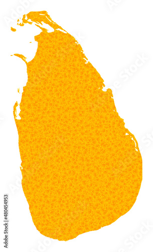 Vector Gold map of Sri Lanka. Map of Sri Lanka is isolated on a white background. Gold particles pattern based on solid yellow map of Sri Lanka. photo