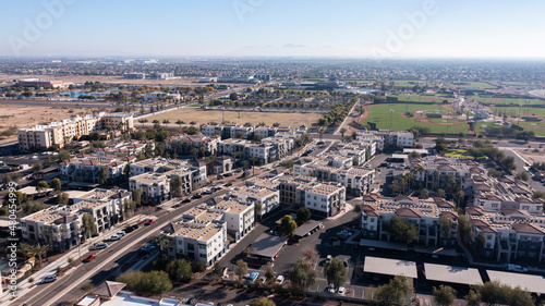 Afternoon aerial view of dense urban core of Surprise, Arizona, USA. © Matt Gush