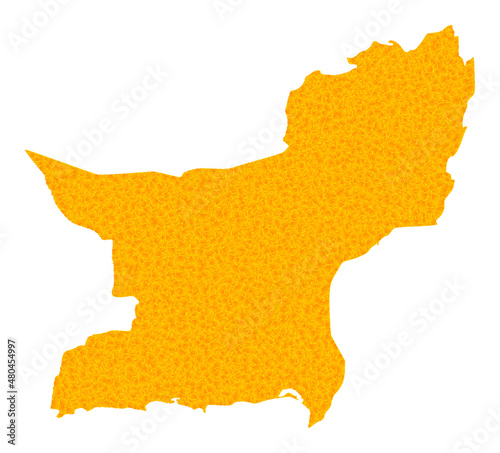 Vector Gold map of Balochistan Province. Map of Balochistan Province is isolated on a white background. Gold items mosaic based on solid yellow map of Balochistan Province.
