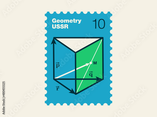 Postage stamp with cover image Geometry textbook for grade 10 of soviet russian high school