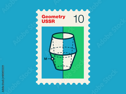 Postage stamp with cover image Geometry textbook for grade 10 of soviet russian high school