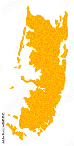 Vector Gold map of Pemba island. Map of Pemba island is isolated on a white background. Gold items mosaic based on solid yellow map of Pemba island.