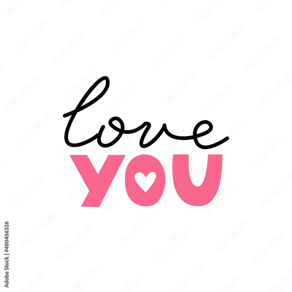 Obraz premium Love you vector lettering. Cute script calligraphy and typography quote on isolated background. Valentine's day