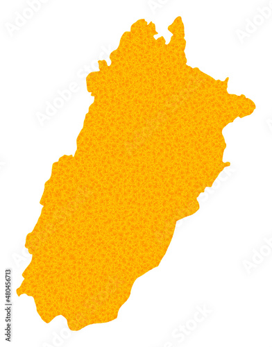 Vector Golden map of Punjab Province. Map of Punjab Province is isolated on a white background. Golden particles texture based on solid yellow map of Punjab Province.