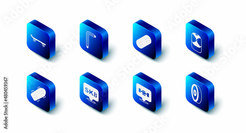 Set Tool allen keys, Skateboard, Baseball cap, bearing, wheel, and icon. Vector