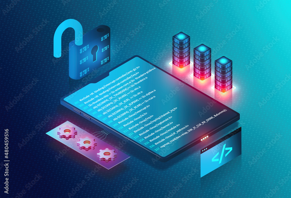 Opensource Software Free and Opensource Software Conceptual Illustration Stock