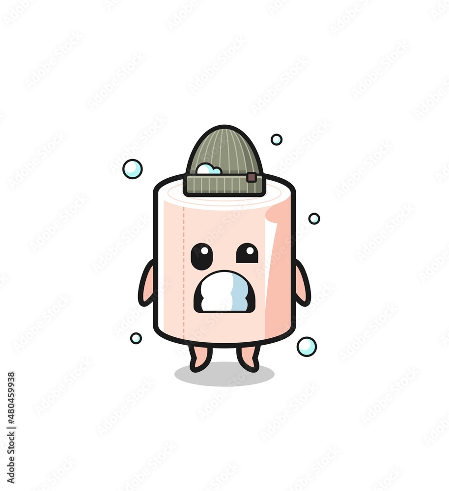 cute cartoon tissue roll with shivering expression cute cartoon tissue roll with shivering expression