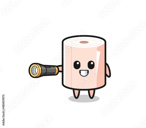 tissue roll mascot holding flashlight