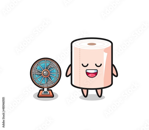 cute tissue roll is standing in front of the fan