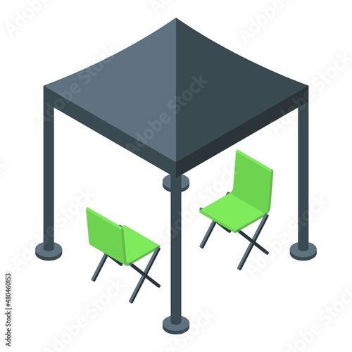 Campsite tent icon isometric vector. Camp scene