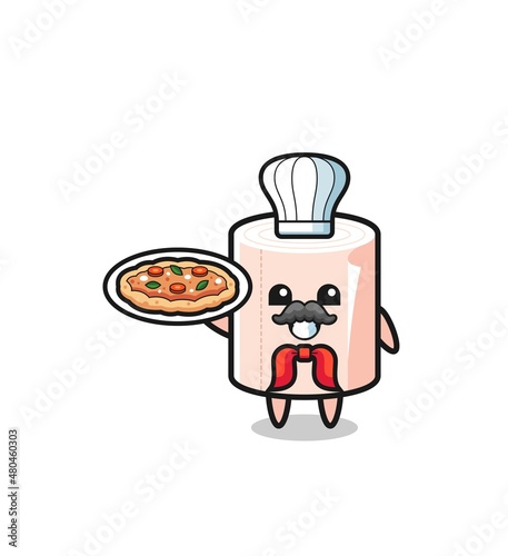 tissue roll character as Italian chef mascot