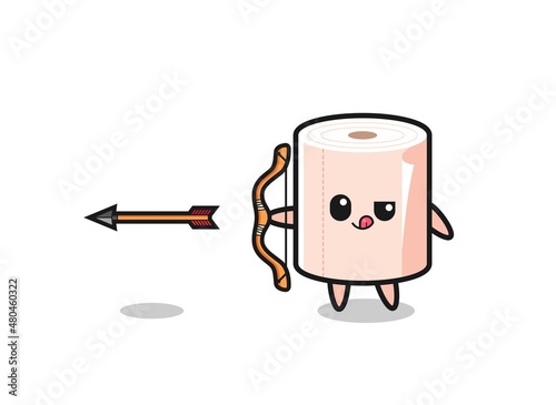 illustration of tissue roll character doing archery