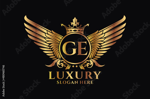 Luxury royal wing Letter GE crest Gold color Logo vector, Victory logo, crest logo, wing logo, vector logo template.