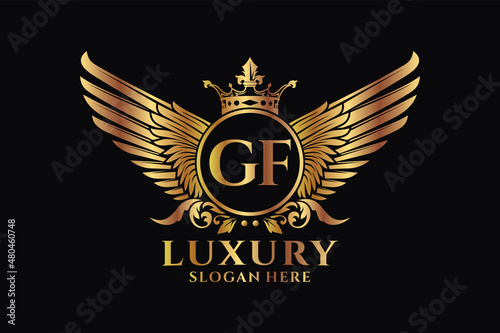 Luxury royal wing Letter GF crest Gold color Logo vector, Victory logo, crest logo, wing logo, vector logo template.