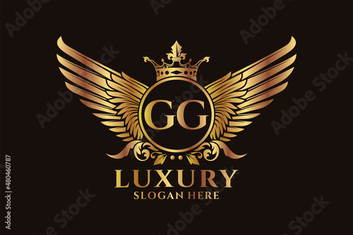 Luxury royal wing Letter GG crest Gold color Logo vector, Victory logo, crest logo, wing logo, vector logo template.