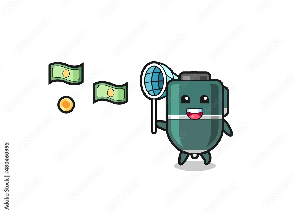 illustration of the ballpoint pen catching flying money