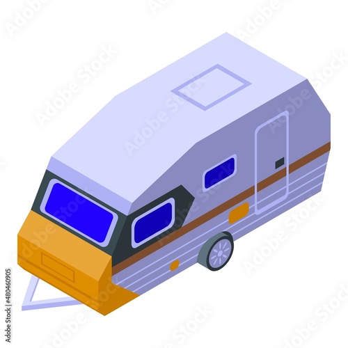 Camp trailer icon isometric vector. Camper rv