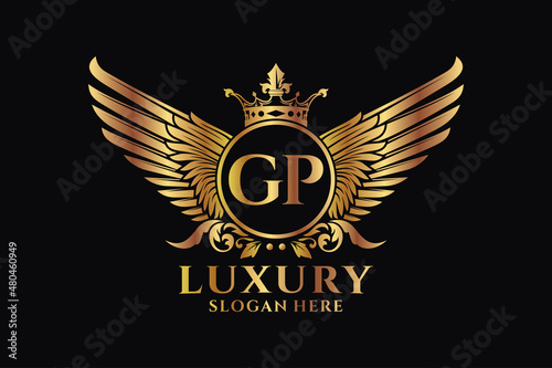 Luxury royal wing Letter GP crest Gold color Logo vector, Victory logo, crest logo, wing logo, vector logo template.
