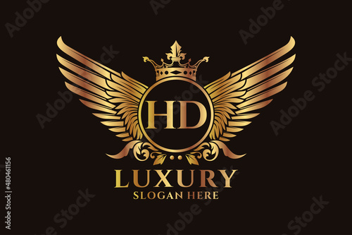 Luxury royal wing Letter HD crest Gold color Logo vector, Victory logo, crest logo, wing logo, vector logo template.