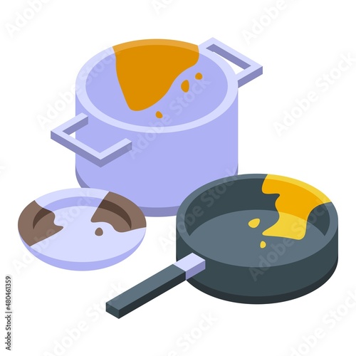 Dirty dishes icon isometric vector. Kitchen dish