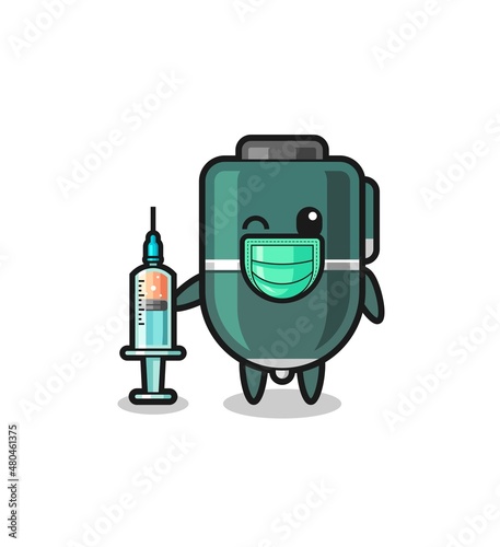 ballpoint pen mascot as vaccinator