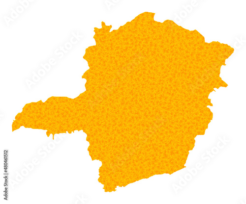 Vector Golden map of Minas Gerais State. Map of Minas Gerais State is isolated on a white background. Golden items texture based on solid yellow map of Minas Gerais State.