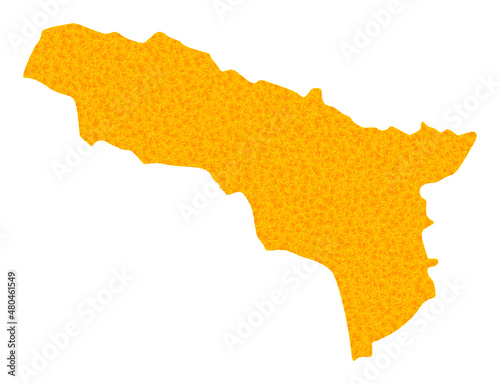 Vector Gold map of Abkhazia. Map of Abkhazia is isolated on a white background. Gold items mosaic based on solid yellow map of Abkhazia.