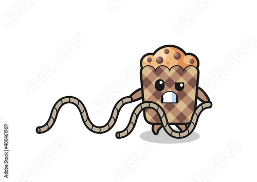 illustration of muffin doing battle rope workout