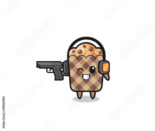 illustration of muffin cartoon doing shooting range
